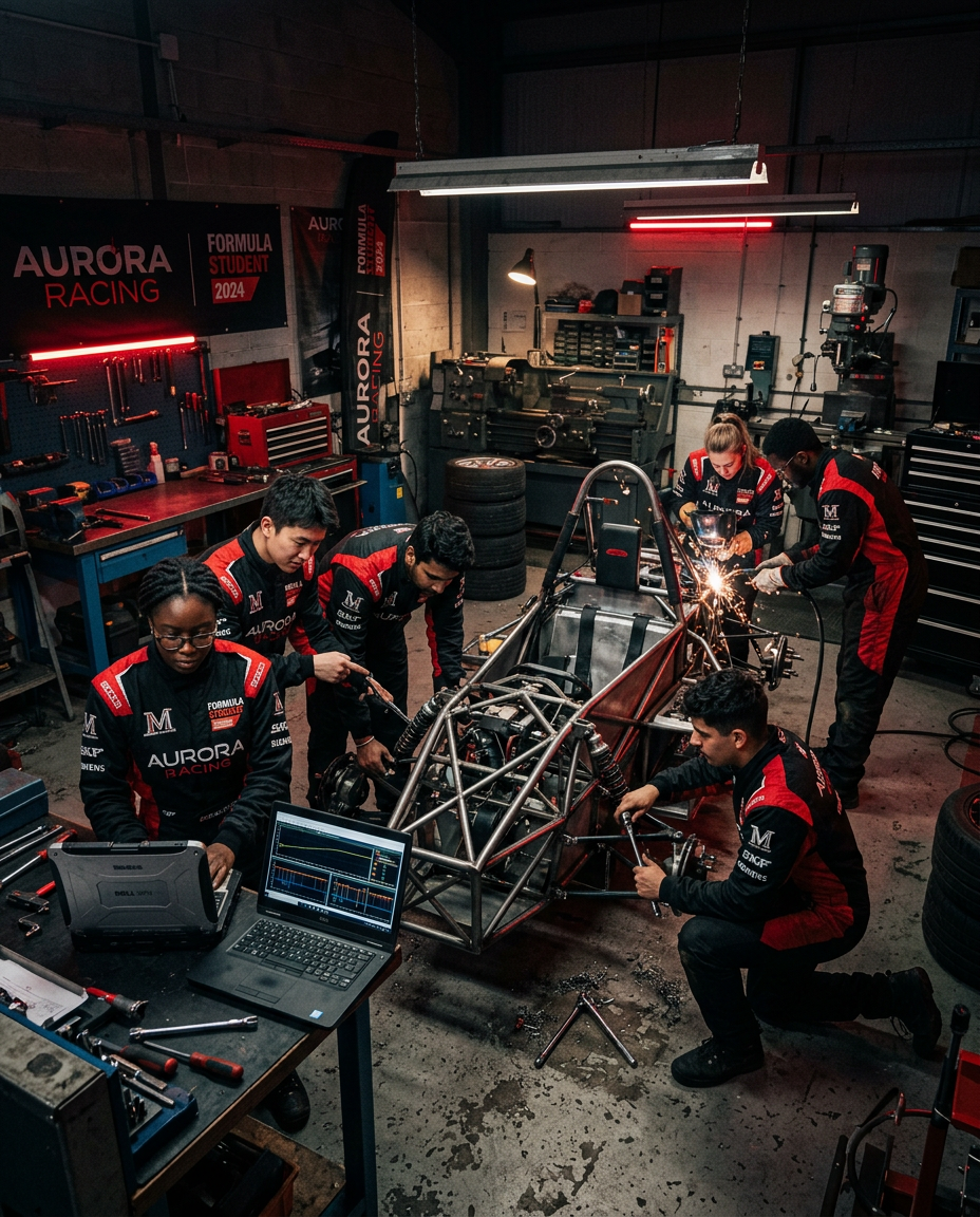 Students building a Formula Student race car